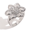 18K gold-plated stainless steel flower ring with sparkling zircon stones in center - US 6 / Cast Flower With Rhinestone (Silver White)