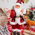 Detailed view of 12-inch standing Santa Claus doll with buffalo plaid hat and teddy bear - Holding Bear Style / 45cm