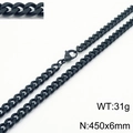Chaîne cubaine classique en acier inoxydable noir 6 mm avec fermoir mousqueton et fini lisse - 45cm / Noir 6mm