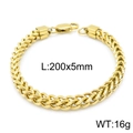 5mm golden Franco chain bracelet for men in polished stainless steel, 200mm length - Gold Wheat Chain-200mmx5mm(KB139960-K)