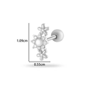 Silver flower stud earring with central crystal and screw back ball closure 1.09cm - Flower Cluster (0186-5# Silver)