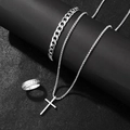 Set gioielli hip hop uomo 3 pezzi con collana croce, bracciale cubano e un anello - Argento