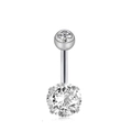 Classic silver belly button ring set with polished surgical steel and clear cubic zirconia - Silver Four-Prong Zircon Ball