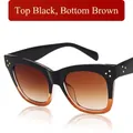 Chic cat eye sunglasses with black to tea gradient lenses and metal rivet details - Top Black Bottom Tea Gradient Tea Lenses