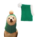 Green knitted pet Christmas hat with white pompom for small cats and dogs - Green Knitted Integrated Ear Protection Hat (B33504)