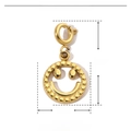 Macro shot of 18mm golden stainless steel smiley face charm with size measurements - YF235x3 / Gold