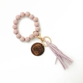 Purple leopard print beaded keychain bracelet with MAMA wooden disc and suede tassel - Purple