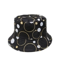 Detail of reinforced stitching on the brim of a black bucket hat with gold chain pattern - Polka Dot Chain Print (C)