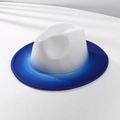 Chic fedora hat featuring a white and deep blue gradient finish and flat brim - M (56-58cm) / White Gradient Blue