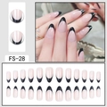 Almond French tip press-on nails in nude and black with 24-piece full set display - FS-28 Nude Base Black Tip Oval Shape