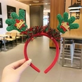Cerchietto di Natale con palmi di paillettes verdi e fiocchi rossi Merry Christmas - Cerchietto Palmo Verde