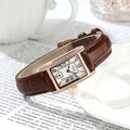 GEDI vintage square quartz watch with brown leather strap and gold diamond bezel - Rose Gold Case White Dial Coffee Strap