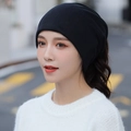 Classic black knitted winter infinity scarf and slouchy beanie hat for women - One Size / 23 Ink Black