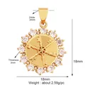 Detail of 18mm gold pendant featuring triple keys and white zircon stone border - Gold/Key Round