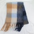 Rainbow plaid mohair scarf in beige and blue tones with stylish fringe tassels - Style 40 Yellow Floral