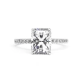 Klassieke verlovingsring met radiant geslepen zirkoon en pavee gezette diamanten - US 6 / Platina
