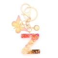 Pink and gold sequin resin initial Z keychain with butterfly charm and gold keyring - Letter Z