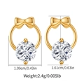 Detailed size diagram of gold bow earrings with cubic zirconia, 1.61cm height and 2.4g weight - Bowknot Zircon (KE1510)