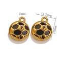 Golden and black enamel football pendant charm, dimensions 13.5mm by 17mm with a 2mm hole - Football-Black