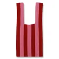 Chic red and pink striped knit tote bag with minimalist U-shaped top handle design - Red & Pink Stripes