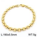 Golden titanium steel checkered link bracelet with lobster clasp and adjustable 190mm length - Gold Rectangular Arc Chain (KB189683-Z)