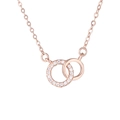 Interlocked double ring pendant necklace in rose gold with shimmering cubic zirconia - 925 Silver / Rose Gold