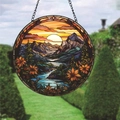 Colorful glass landscape pendant featuring snow mountains and flowers with a hanging chain - Nature