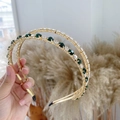 Baroque gold headband set with green crystals and rhinestones for women - Rhinestone Green