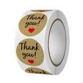 Macro view of kraft paper Thank You stickers roll with red heart for gift packaging - Classic Thank You Style (C185) / 25mm (500 Pcs/Roll)