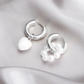 Pendientes asimétricos de plata con colgante de corazón blanco y gotas de perlas - Color Acero (Estilo de Perla Corazón)