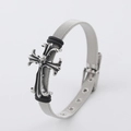 Bracciale a maglia milanese argento con ciondolo croce a teschio in stile gotico - Color Acciaio