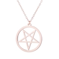 Minimalist rose gold stainless steel necklace featuring a hollow star in circle pendant - 613 Pentagram Circle / Rose Gold