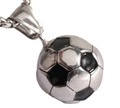 Sporty stainless steel football pendant necklace with silver chain and black enamel accents - Steel Color Without Chain
