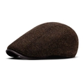 Berretto stile inglese da uomo in lana tweed marrone scuro con bordo in pelle - Regolabile / caffè