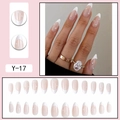 French white tip almond press-on nails with pearl accents and nude base, 24 piece set - Pearl Embellished French White Tip Almond Nail Style (Y-17) / Glue Type / Nude Pink