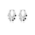 Orecchini a cerchio in argento sterling S925 con pendenti in zircone nero lucido - Argento 925 / Oro Bianco (Zircone Nero)