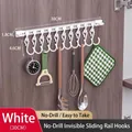 Binario scorrevole bianco 30cm con 10 ganci per riporre utensili da cucina sottopensile - Bianco (30CM+10 Ganci)