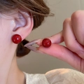 Elegant red spherical stud earrings with a glossy mirror finish for autumn and winter - 12mm / 88# Red Mirror Sphere 12mm