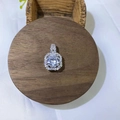 Silver square halo pendant necklace featuring a round moissanite center stone - White (Single Pendant)