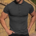 Nahaufnahme eines dunkelgrauen Herren-Polo-Shirts mit Rippenstruktur und drei Knöpfen - M / Dunkelgrau