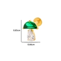 Golden titanium mushroom stud earring with green gemstone top and clear teardrop gem - Gold Green