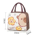 Brown Capybara insulated lunch bag with 'yeah' print, measuring 23x13x19cm for school - Brown Fortune KBLP