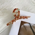 Brown and green marble acetate hair claw clip with strong metal spring for women - Cross Claw