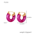 Fuchsia pink resin C-shaped hoop earrings with gold metal trim and marble texture - F1151 Galaxy Pink Resin Hoop
