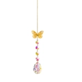 Golden butterfly crystal wind chime with colorful octagonal beads and teardrop pendant - Classic Butterfly