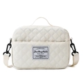Quilted white travel duffel bag with shoulder strap and textured diamond pattern - Small / Moon White