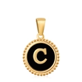 Classic 18K gold letter C pendant with black enamel inlay and beaded edge design - Letter C