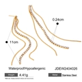 Golden long tassel earrings in stainless steel with shimmering layered chain and rhinestones - JDEW2404026 Gold Long Tassel