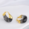 Maillard style amber earrings with gold metal and grey ink resin variant texture - Style B Transparent Black (18K Gold Plated)