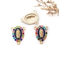 Golden Virgin Mary oval connector with blue enamel and colorful rhinestones for jewelry - 3-Hole Link - Colorful Rhinestone - 16x20mm / Royal Blue
